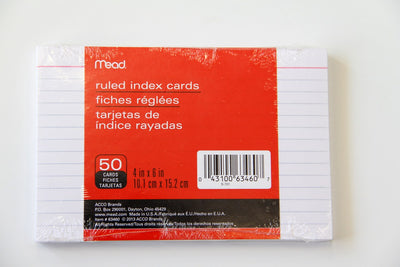 Index Cards 4x6" Ruled - 50Count