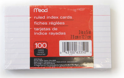 Index Cards 3x5" Ruled -100 Count