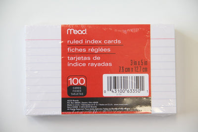 Index Cards 3x5" Ruled -100 Count